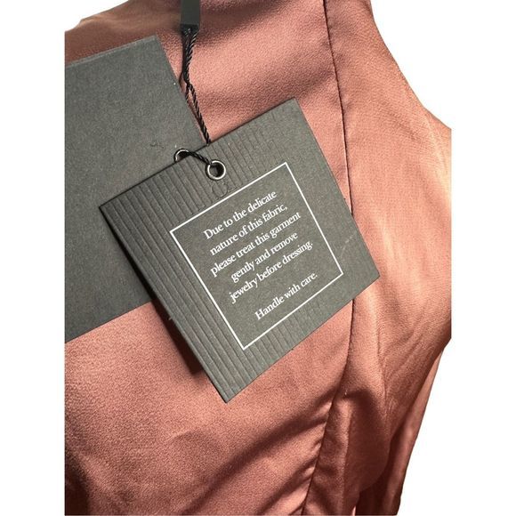 Mac Duggal Ieena High Neckline Mauve Long Sleeve Puff Shoulder Midi Dress 8 NWT - Picture 11 of 12